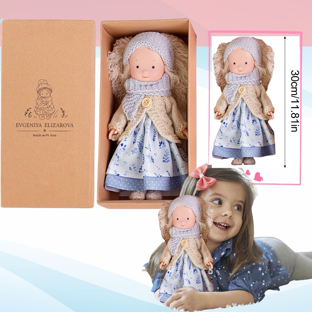 Handmade Waldorf Doll, 12-inch, Handmade Knitted Plush Toy, Cute Doll, Handmade