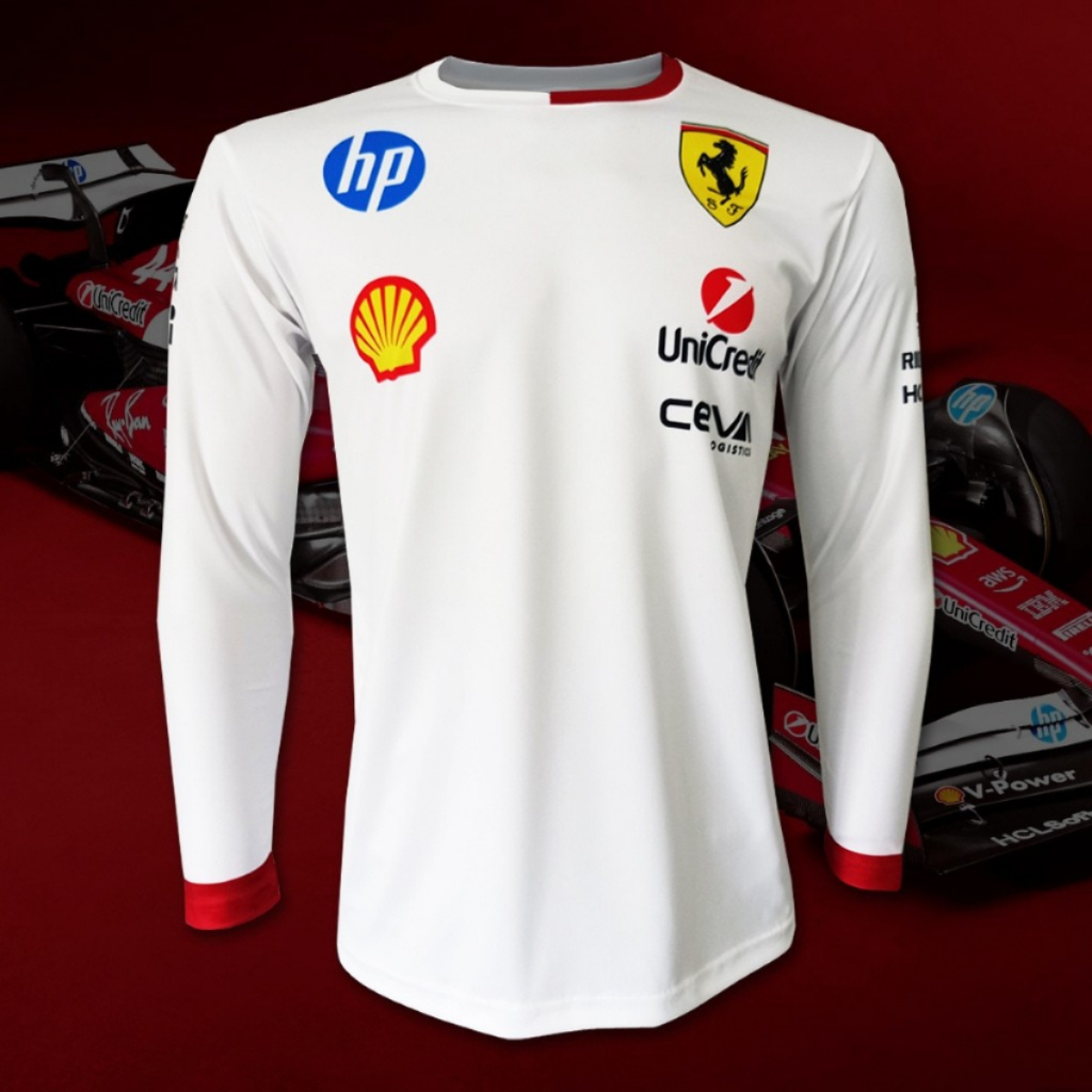 เสื้อกีฬาคอกลมแขนยาว F1 ทีม เฟอร์รารี่ 2025 #FM0170 พิมพ์ทั้งตัว ไซส์ S-5XL