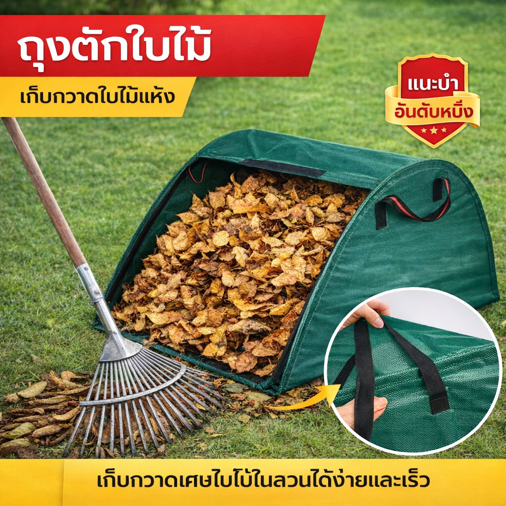 พลั่วตักใบไม้ ถุงเก็บใบไม้ นำกลับมาใช้ใหม่ได้ ความจุขนาดใหญ่ เก็บ ใบไม้ วัชพืช ถุงเก็บกิ่งไม้และใบไม้ ถุงใบสวน
