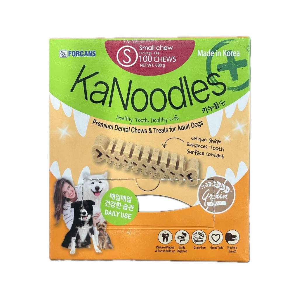 1กล่อง (100 ชิ้น) ไซส์ S Forcans Kanoodle ขนมขัดฟันสุนัข เกรนฟรี(มันเทศ) ผลิตจากประเทศเกาหลี