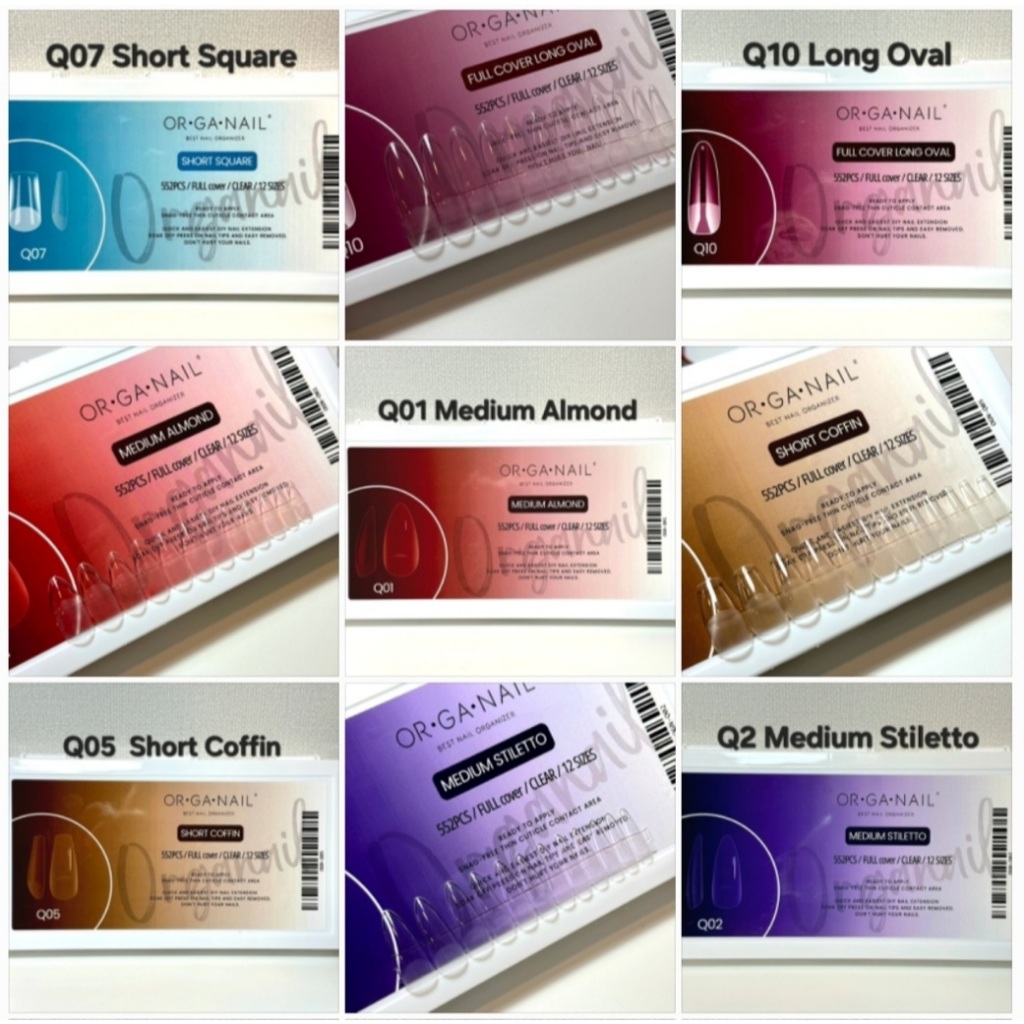 ORGANAIL Soft Gel Tip PVC #Q01-Q10 หลายตัวเลือก 12size/552pcs. ใช้ต่อเต็มเล็บด้วยกาว/กาวเจล