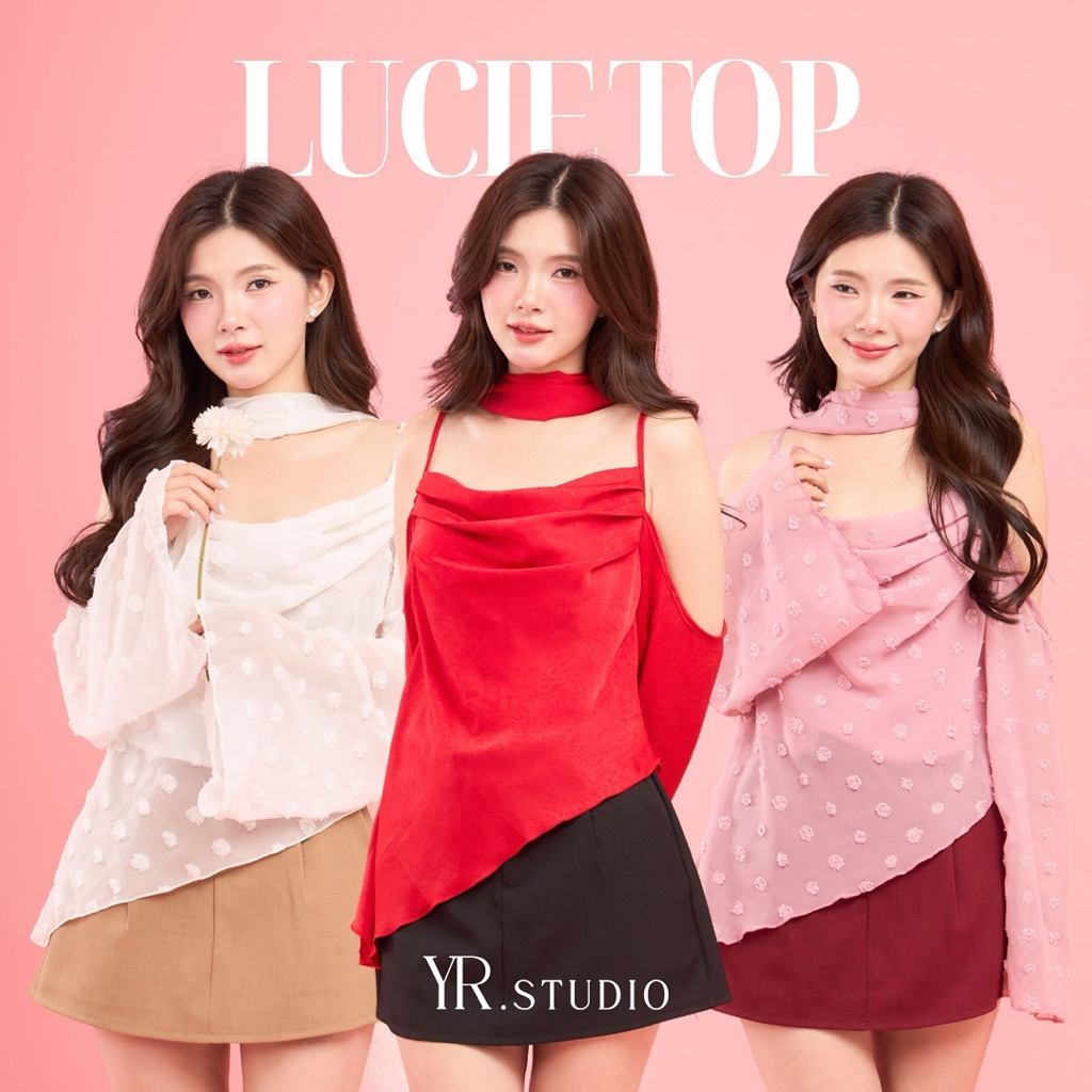 Lucie Top ( ราคา 390) เสื้อสายเดี่ยวปาดไหล่ ทรงคอถ่วง สายปรับได้นะคะ มีผ้าพันคอเก๋ๆ ผ้าชีฟองมีซับในไม่ต้องกลัวบางนะคะ