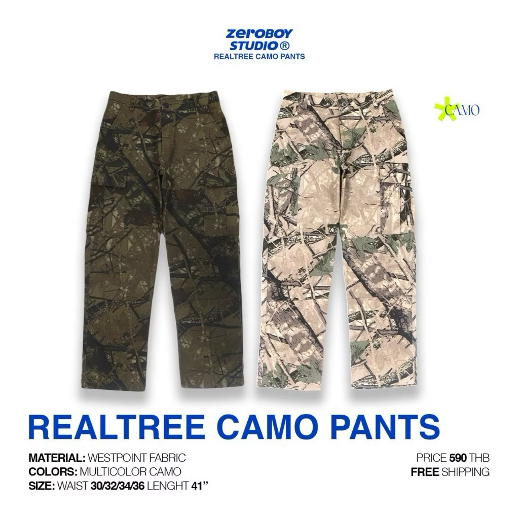 ZEROBOY - Realtree Camo Pants " กางเกงขายาวคาร์โก้ลายพราง Style Vintage Y2K "