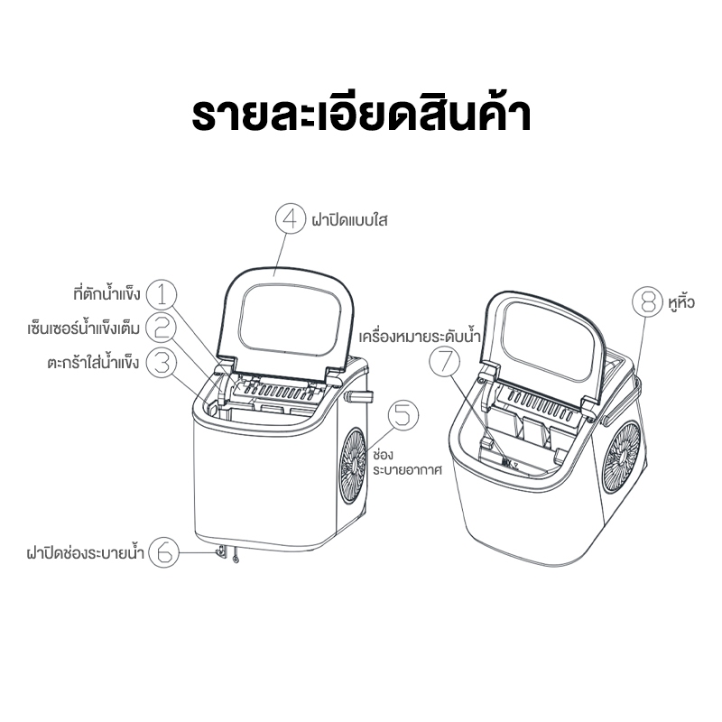 (รับประกัน 1ปี) Marshal เครื่องผลิตน้ำแข็ง อัตโนมัติ ทำเร็ว 6-8 นาที มีหูหิ้ว พกพาสะดวก Ice Maker เครื่องทำน้ำแข็งก้อน รูปที่ 6