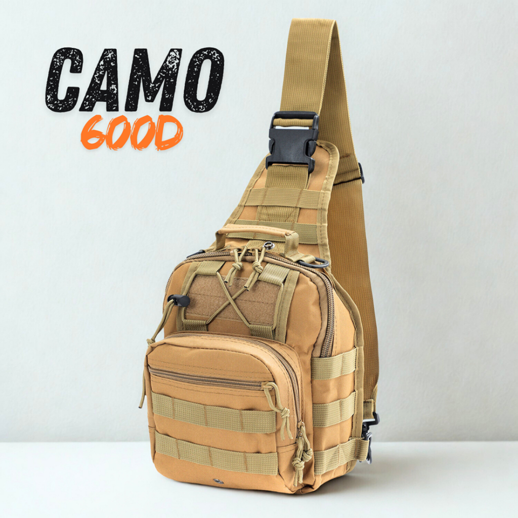 CAMO 600D กระเป๋าคาดอก สีทราย กระเป๋าสะพายข้าง ทหาร แคมป์ปิ้ง เดินป่า