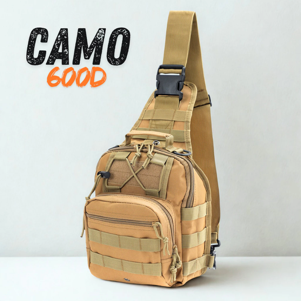 CAMO 600D กระเป๋าคาดอก สีทราย กระเป๋าสะพายข้าง ทหาร แคมป์ปิ้ง เดินป่า
