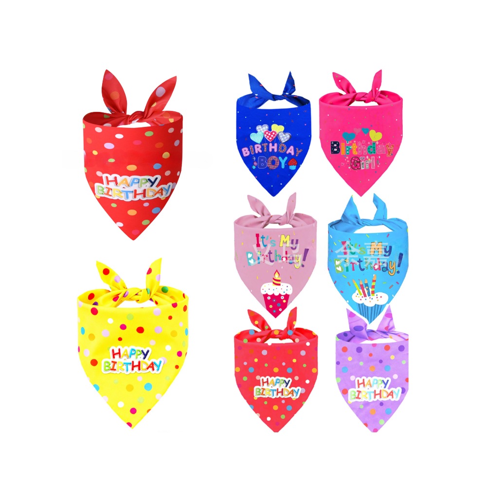 PP-2103 ผ้าพันคอสัตว์เลี้ยงทรงสามเหลี่ยม ลาย Happy Birthday ใส่ฉลองวันเกิดสุดคิวท์ พร้อมส่ง