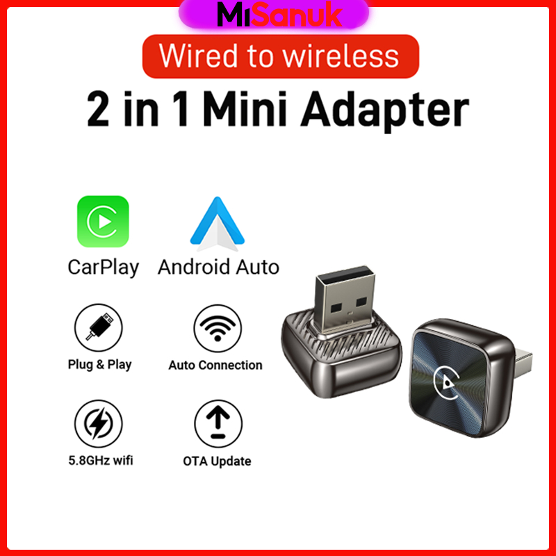2026 USB Dongle Wireless CarPlay Android Auto อะแดปเตอร์ 2-in-1 carplay ไร้สาย BT WiFi แปลง Factory Wired เป็น Wireless