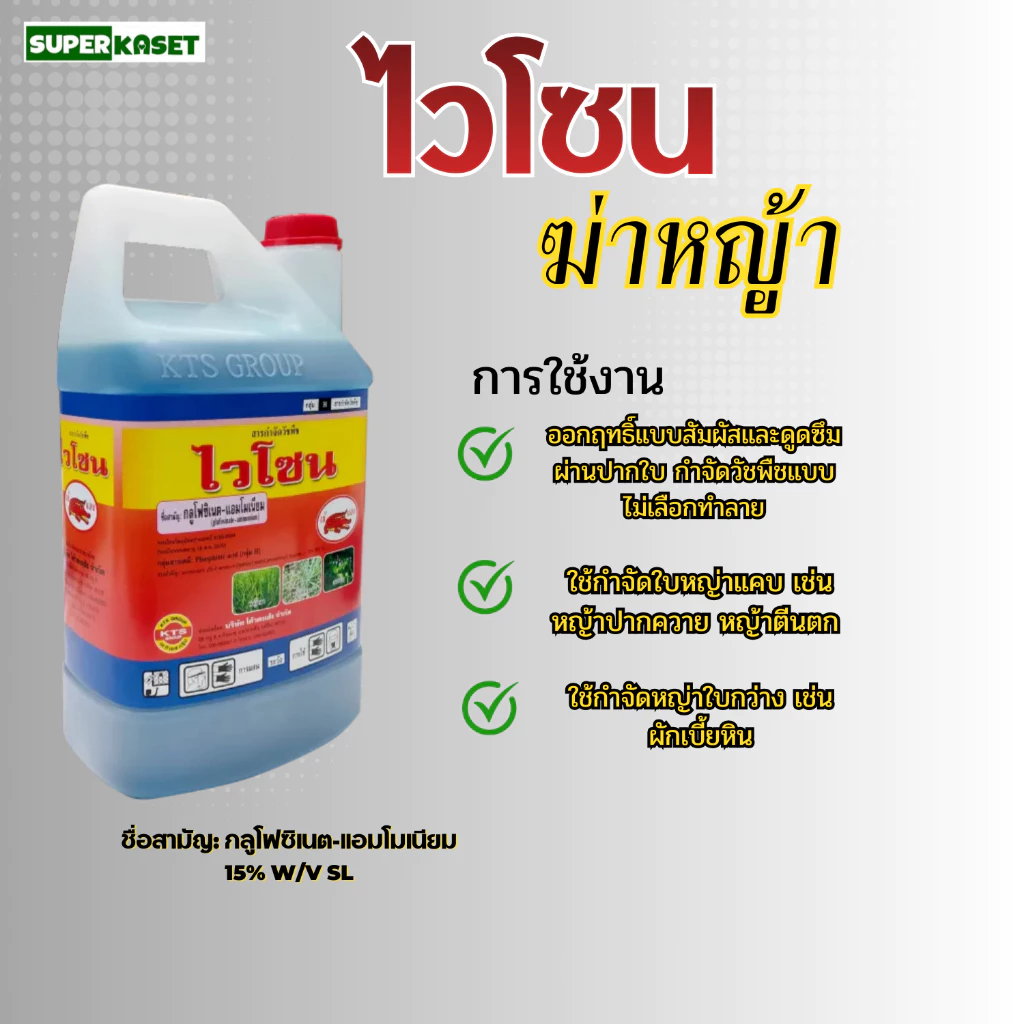 กลูโฟซิเนต-ไวโซน (น้ำสีฟ้า) ยาฆ่าหญ้าชนิด เผาไหม้ขนาด 4ลิตร สินค้าพร้อมส่งทั่วประเทศ!!!!