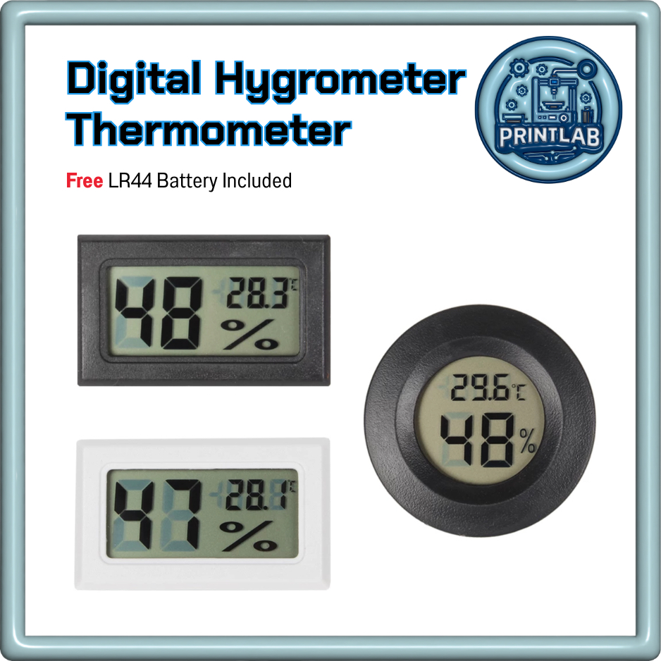 Hygrometer Thermometer เครื่องวัดความชื้น อุณหภูมิ สำหรับกล่องฟิลาเมนต์ 3D Printer (มีถ่านพร้อมใช้)