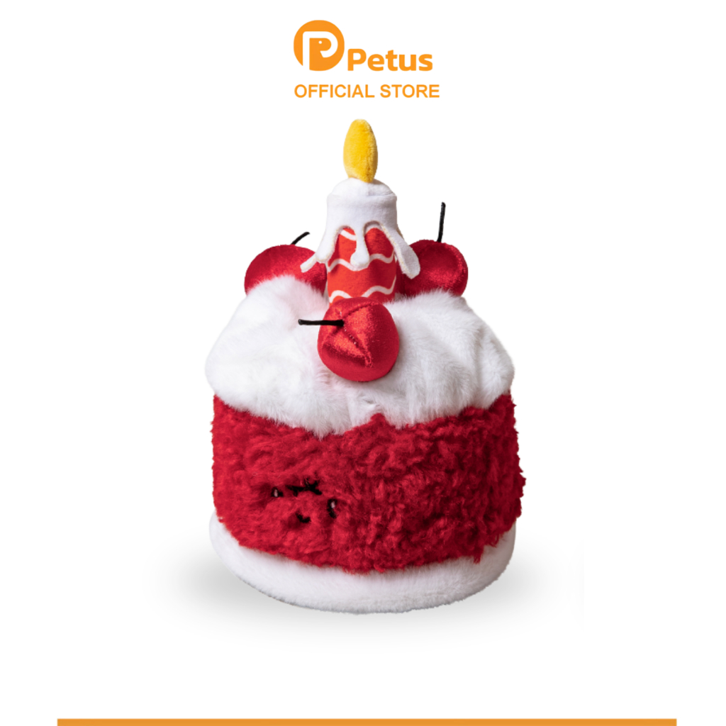 Petus ของเล่นสุนัข ของเล่นแมว ของเล่นสัตว์เลี้ยง Pet toy ผ้านุ่มสัมผัสดี ธีมเค้กวันเกิด มาพร้อมเสียง และช่องใส่ขนม