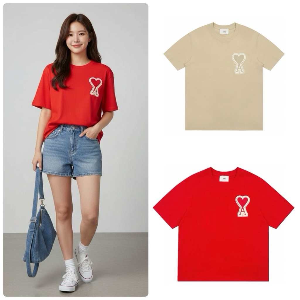 【AMI Paris】T-Shirt หัวใจแห่งความรัก เสื้อแขนสั้น แบบผู้ชายและผู้หญิง