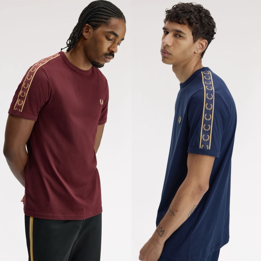 Fred perry Contrast Tape Ringer T-Shirt in  Oxblood/champage