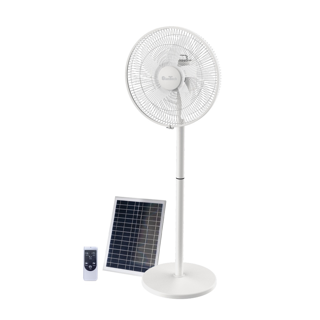 พัดลมโซลาร์เซลล์ครบชุด 16 นิ้ว พร้อมรีโมต GIANTTECH รุ่น CR-66516 สีขาว