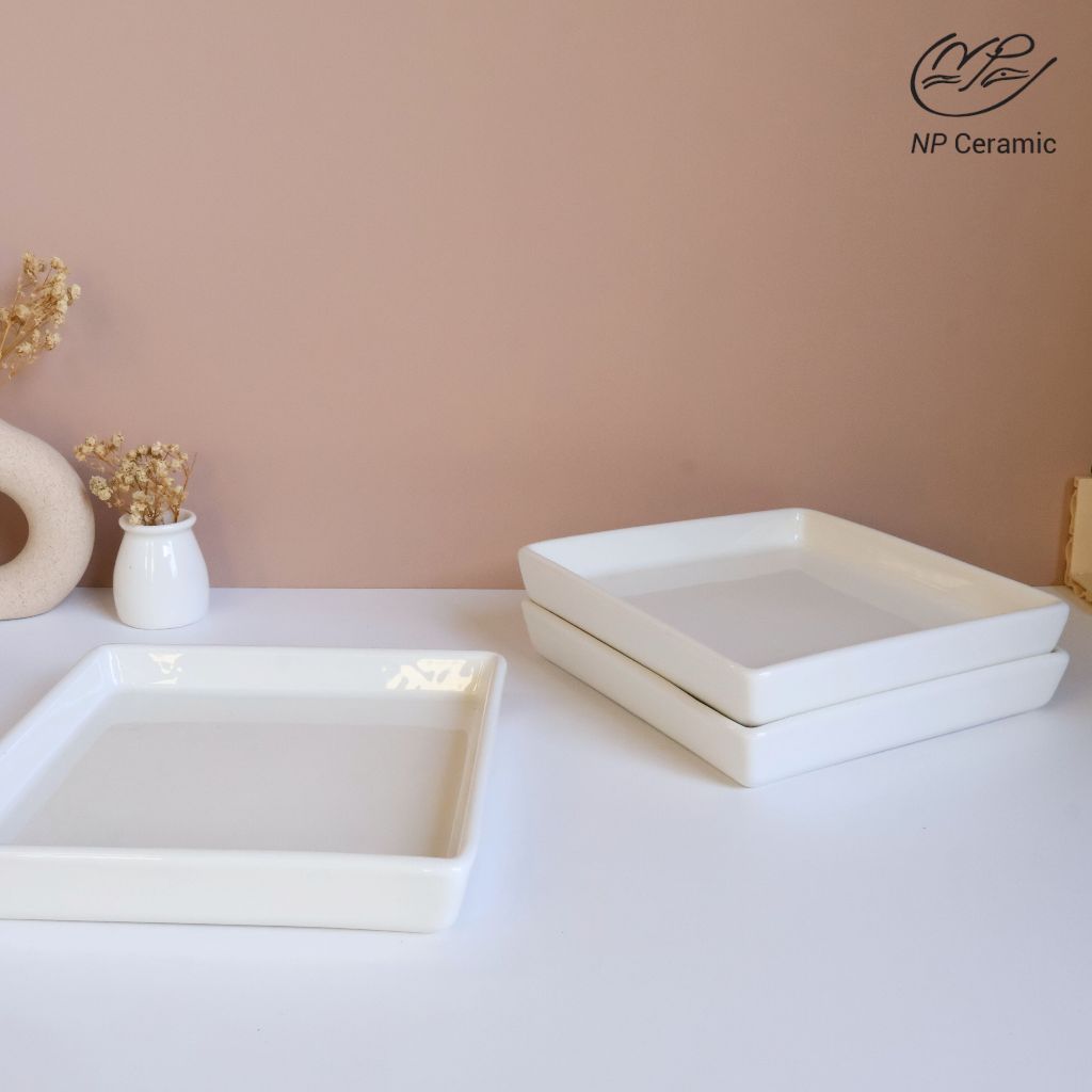 [ลดสูงสุด 80%] NP Ceramic จานเซรามิค ถาดสี่เหลี่ยมสีขาว ขนาด 6.5 นิ้ว