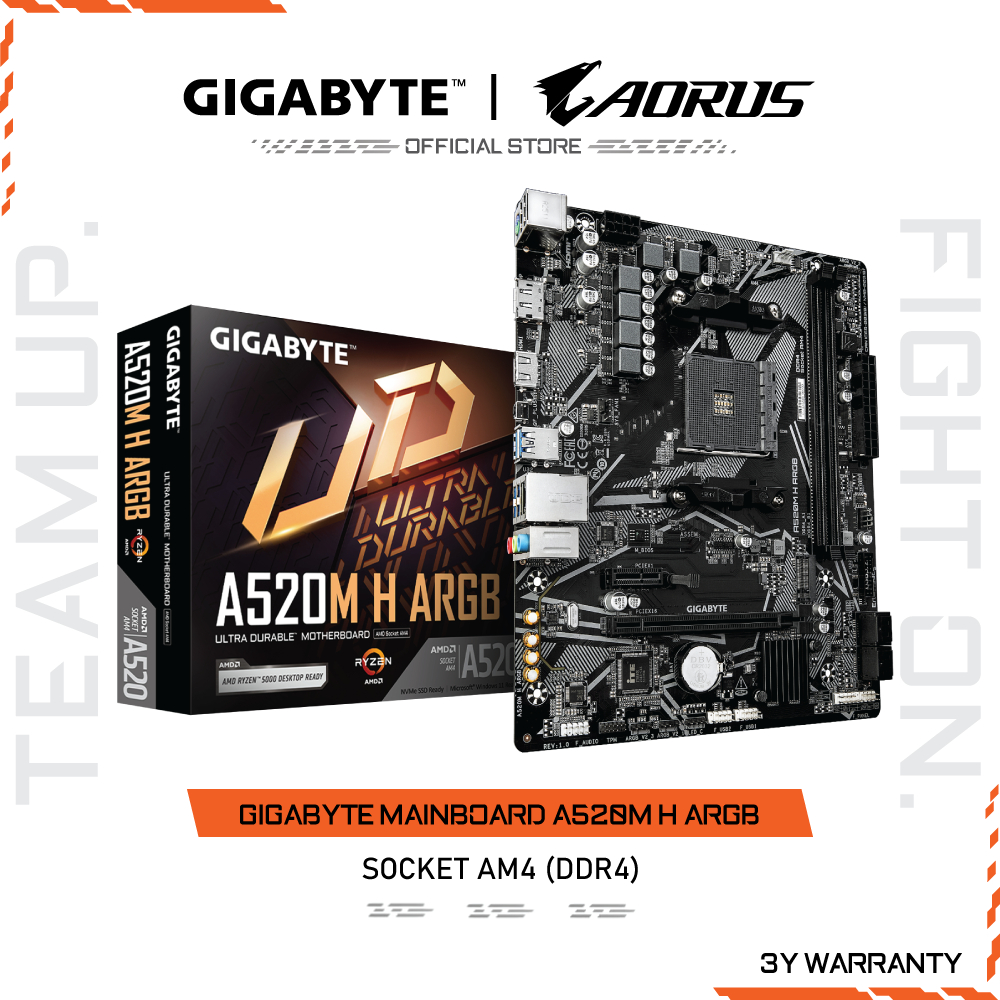 GIGABYTE MAINBOARD A520M H ARGB เมนบอร์ด A520M H ARGB-1.0