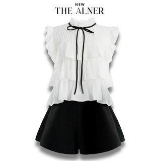 Thealner-AN574 (เซตเสื้อขาวแขนสั้นชั้นๆกางเกงขาสั้นดำ)