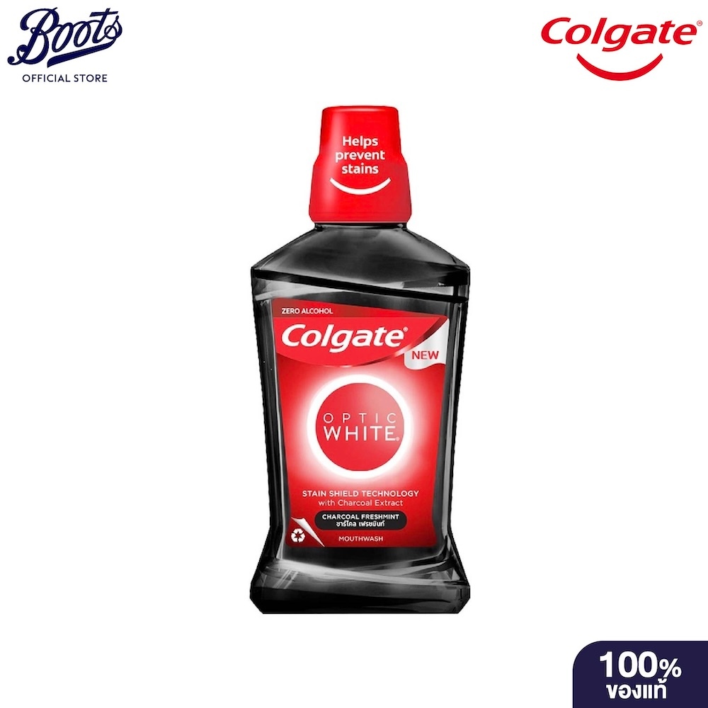 Colgate Mouthwash White Charcol 500ML คอลเกต อ๊อพติค ไวท์ชาร์โคล เฟรชมินท์ 500มล.