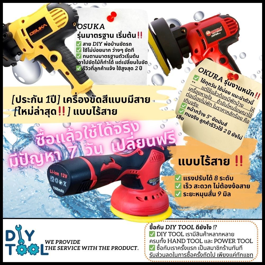 [ประกันสูงสุด 1ปี] OSUKA-OKURA เครื่องขัดสีรถ ขัดเงารถ 5นิ้ว​ รุ่นตัวเริ่มต้น DWE6401 และงานหนัก A-OK-PL05