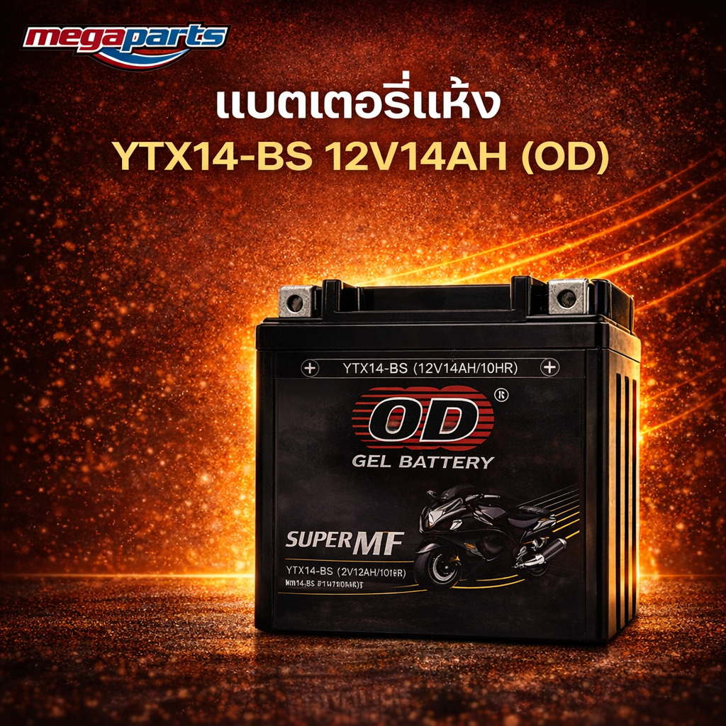 แบตเตอรี่แห้ง (YTX14-BS 12V14AH) (OD) (Megaparts Store)