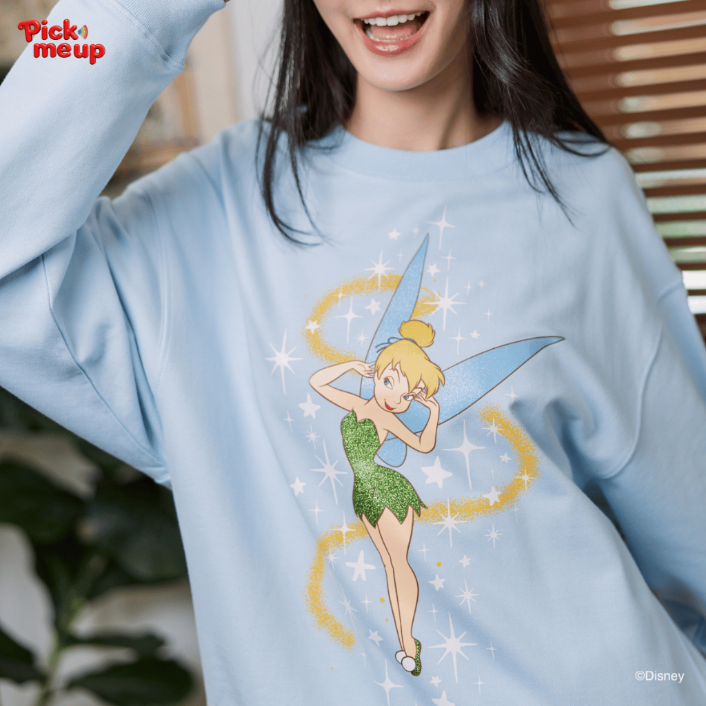 Pick Me Up เสื้อสเวตเตอร์พิมพ์ลาย Tinker Bell สีฟ้า ลิขสิทธิ์ Disney
