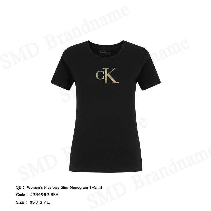 Calvin Klein Jeans เสื้อยืดคอกลมผู้หญิง รุ่น Women's Plus Size Slim Monogram T-Shirt Code: J224982 BEH