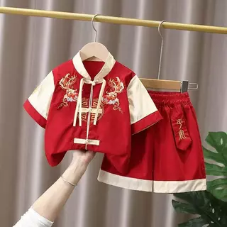 เสื้อผ้าเด็ก เสื้อผ้าเด็กผู้ชาย ชุดตรุษจีน🏮 ชุดปีใหม่ชุดสีแดง ชุดฮั่นฝูจีน เสื้อ＋กางเกง size 1-7ปี🏮 PFS