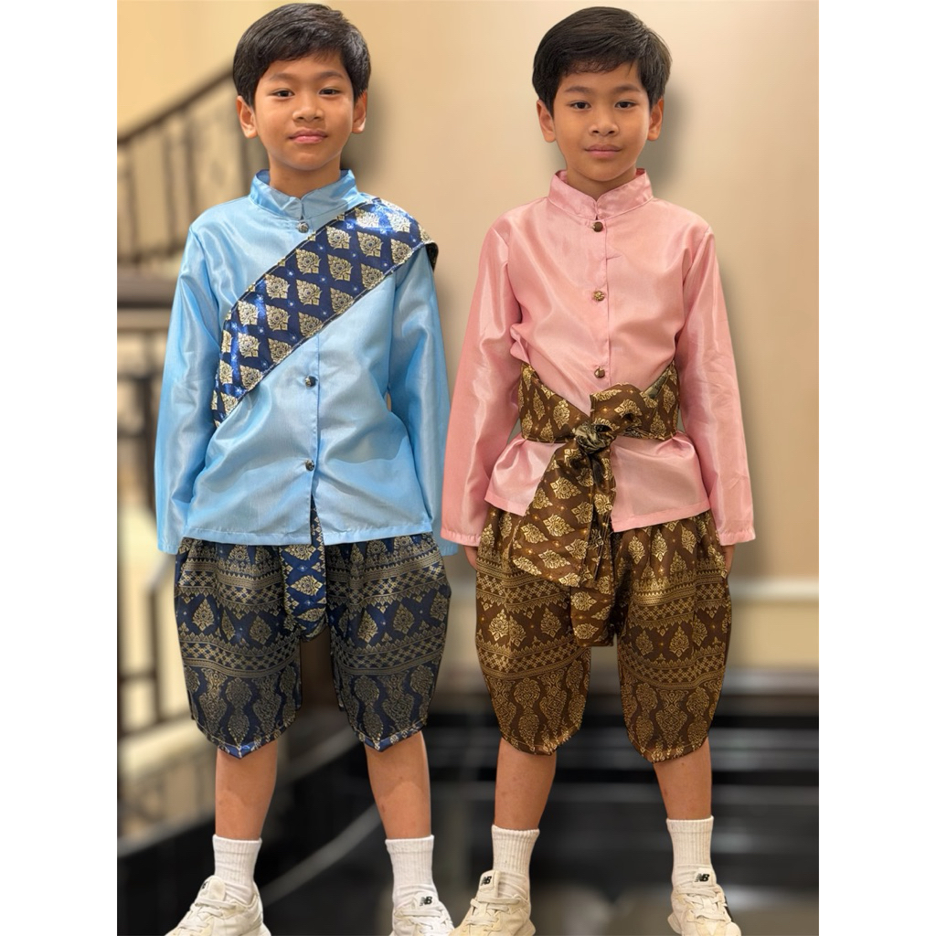 เสื้อคอจีนเด็กแขนยาว ชุดไทยเด็กผู้ชายแขนยาว ผ้าไหมญี่ปุ่น FV113