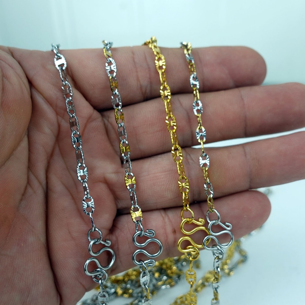 V27 สร้อยคอ สร้อยสแตนเลสแท้ สร้อยผู้หญิง ลายโซ่เพชร สวย มี สีทอง สองกษัต stainless necklace