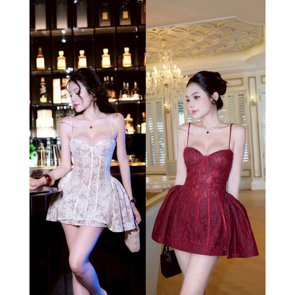 TBB BRAND:   มินิเดรสลูกไม้ งานHothit งานเว้าครึ่งเต้าเน้นเนินอก