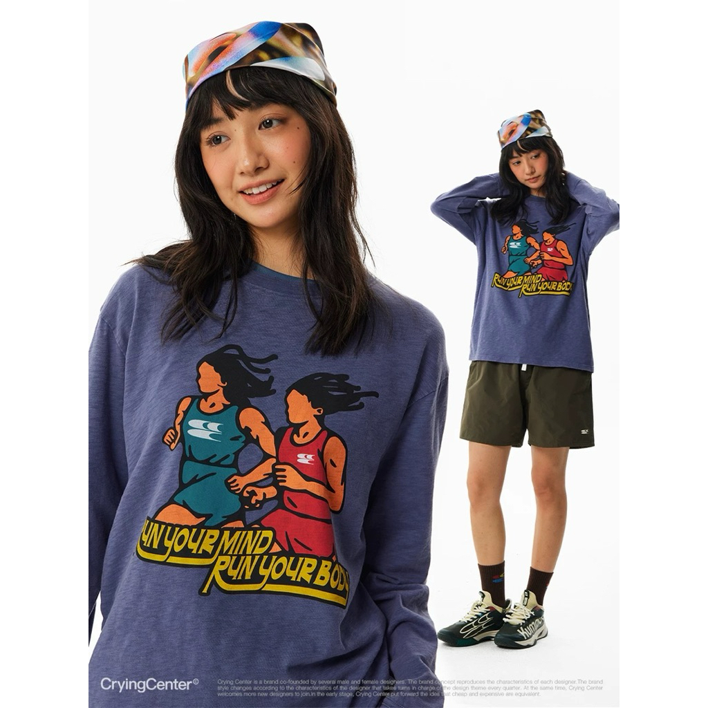CryingCenter เสื้อยืดแขนยาวใส่สบายสำหรับวันชิลๆหรือวิ่งเพื่อจิตใจและร่างกาย Run Your Mind & Run Your Body Long Sleeve