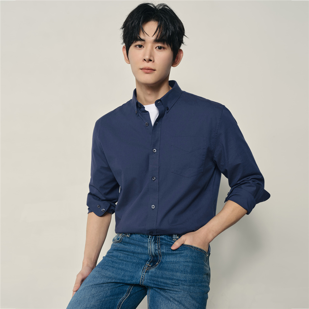 GIORDANO (Korea Collection) เสื้อเชิ้ตผู้ชาย Men's Oxford Pocket Regular Shirt 01046185