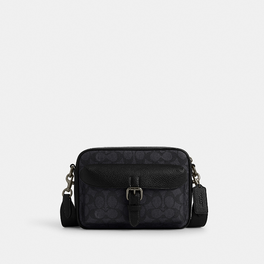 Coach CW217 Warner Crossbody Bag In Signature Canvas (QBMI5) กระเป๋าสะพายข้างผู้ชาย สี Qb/Charcoal/Black