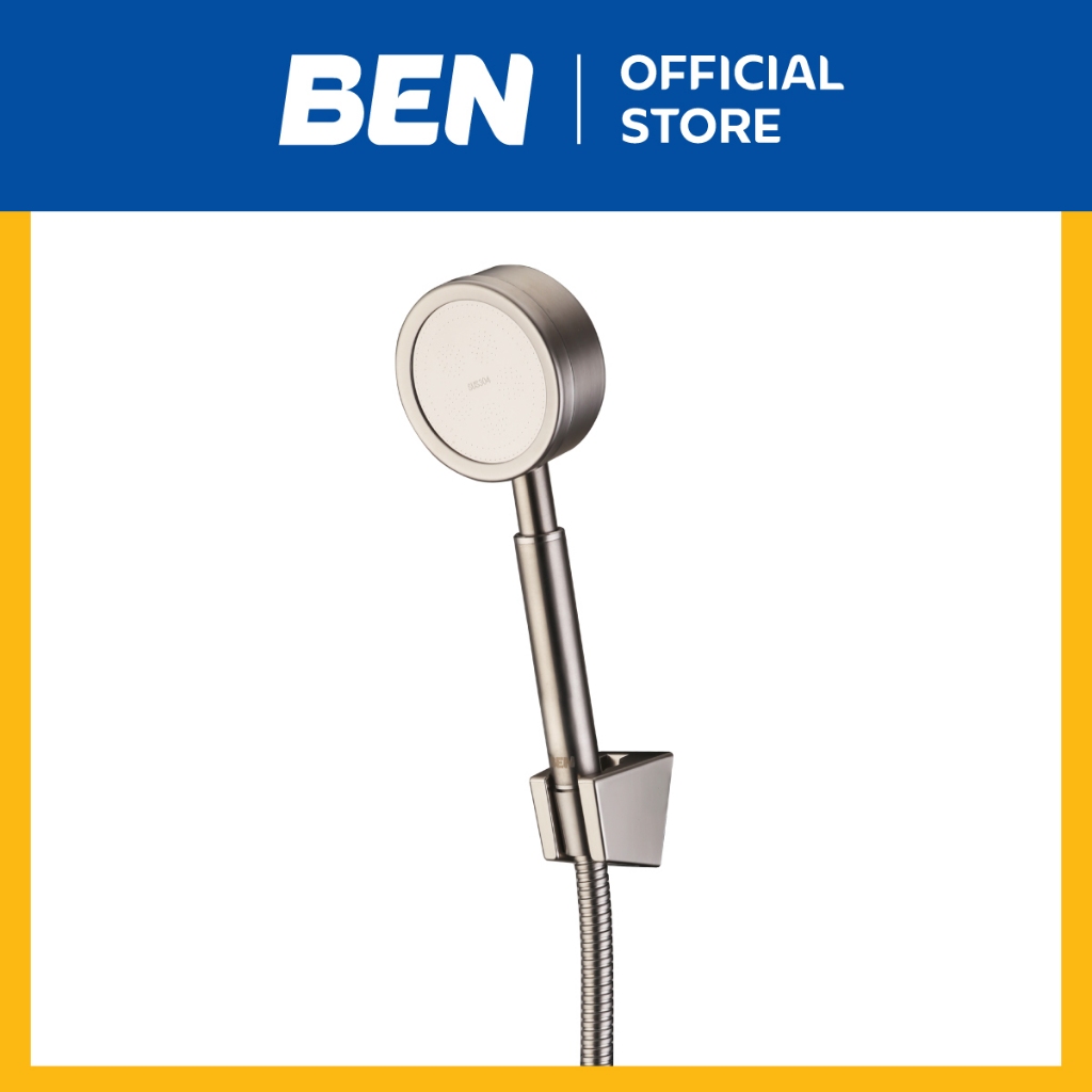 BEN D411-22-STN ชุดฝักบัวมือวัสดุสแตนเลส 304 สีซาติน  สวย เบา รีดน้ำแรง 1 ระบบ ขอแขวน ABS พร้อมสายสายสแตนเลสยาว 130 ซม.