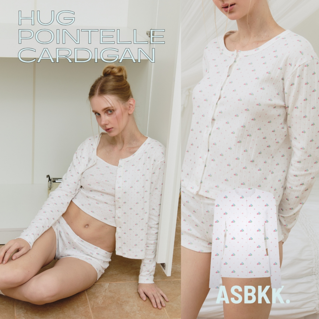 ASBKK : Hug Pointelle Cardigan - คาร์ดิแกน สีขาว ลายดอกไม้