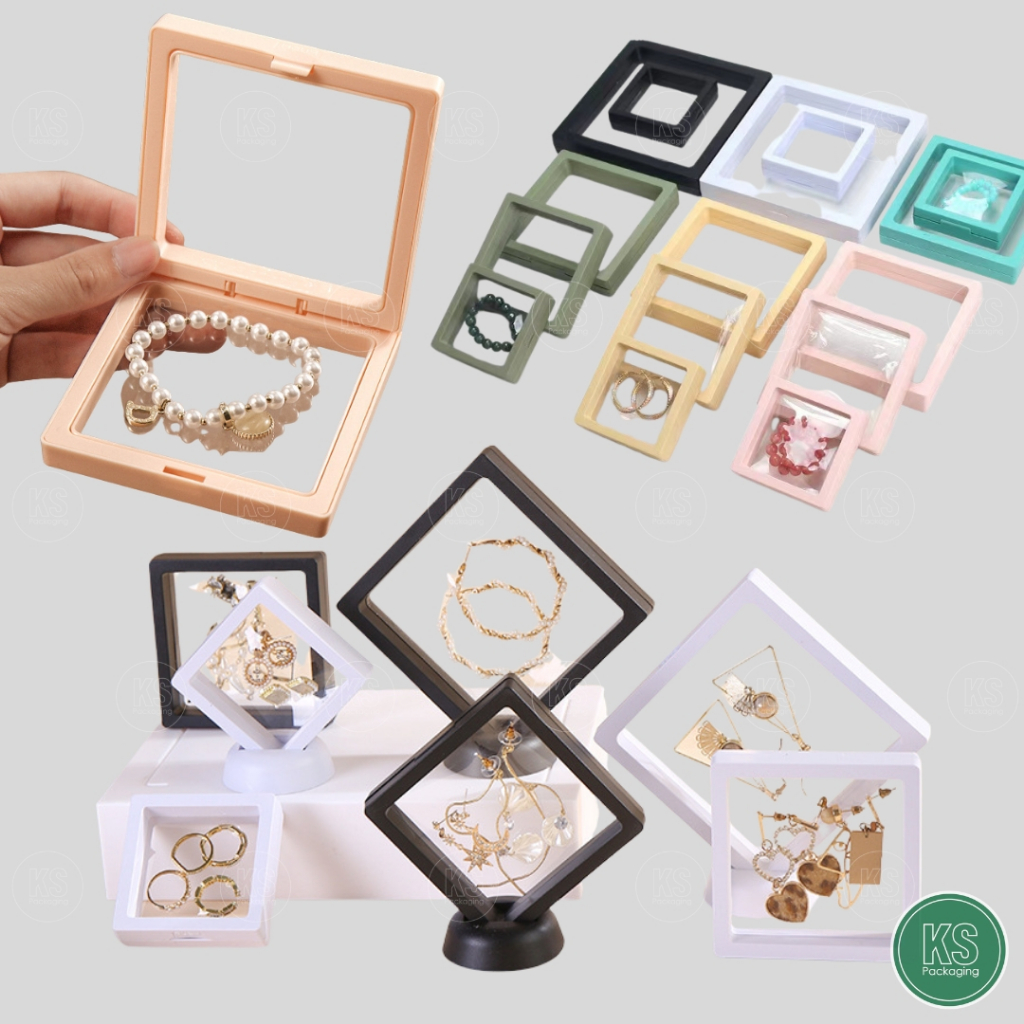 กล่องใส่เครื่องประดับ จัดเก็บพระเครื่อง สร้อยคอ แหวน กำไล มีแบบมีขาตั้งและเฉพาะกรอบ ป้องกันฝุ่น