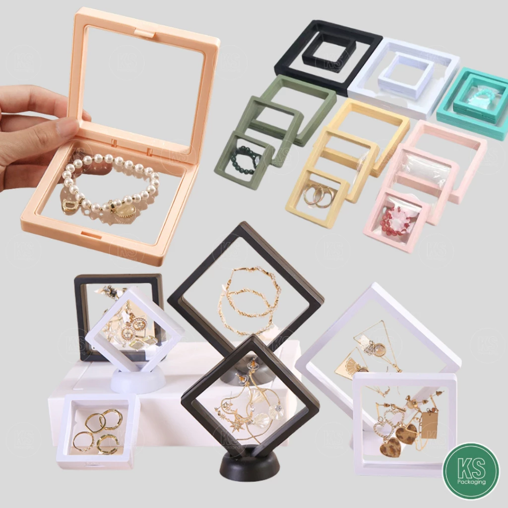 กล่องใส่เครื่องประดับ จัดเก็บพระเครื่อง สร้อยคอ แหวน กำไล มีแบบมีขาตั้งและเฉพาะกรอบ ป้องกันฝุ่น