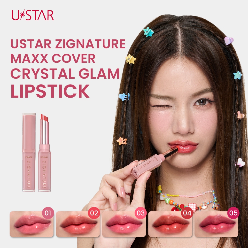 USTAR ZIGNATURE MAXX COVER CRYSTAL GLAM LIPSTICK ลิปกระจก ยูสตาร์ ลิปบาล์ม ฉ่ำวาว ลิป ชุ่มชื้น ลิปทินท์บาล์ม ลิปสติก