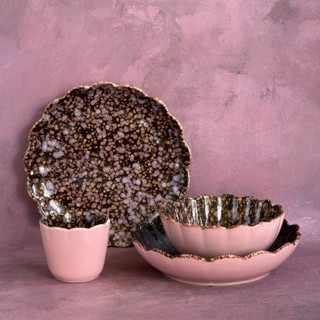 เซ็ตจานชาม Dinnerware Set Ceramic จาน ชาม แก้ว สีทูโทน ด้านน…