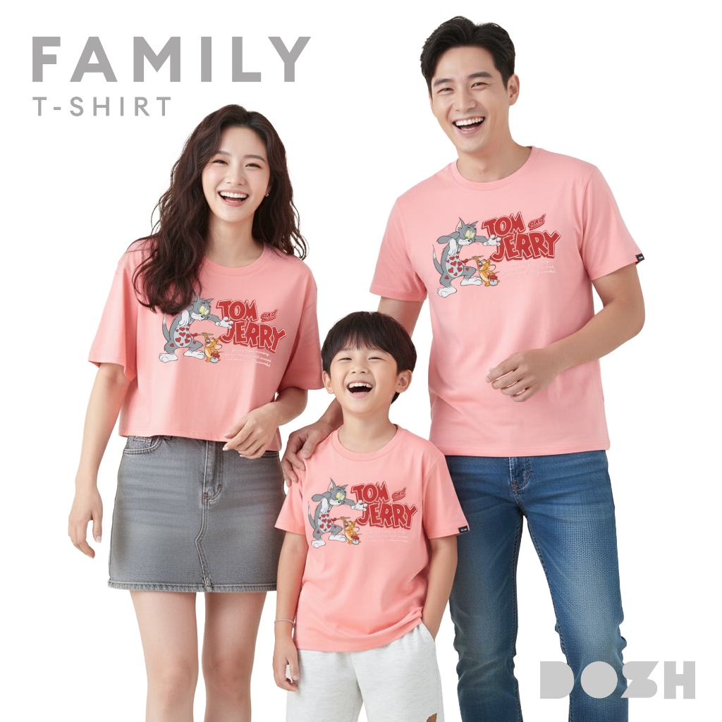 DOSH เสื้อยืดครอบครัวลาย TOM AND JERRY สีชมพู DTJMT5027-DTJWT1010-DTJBT5009-PI