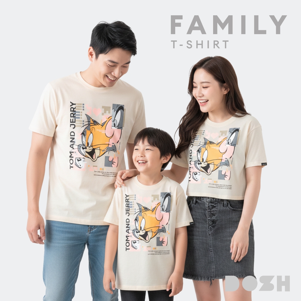 DOSH เสื้อยืดครอบครัวลาย TOM AND JERRY สีครีม DTJMT5026-DTJWT1009-DTJBT5008-CR