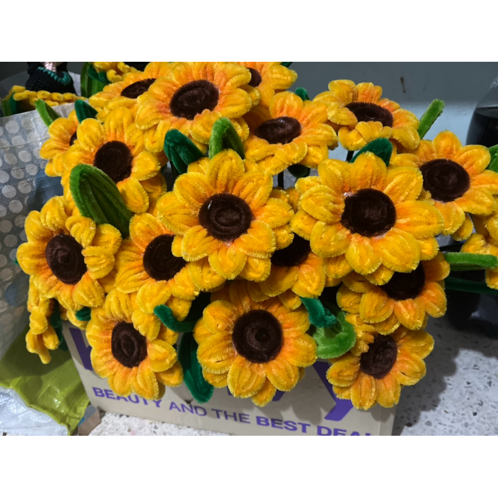 ดอกทานตะวัน ดอกไม้ลวดกำมะหยี่ ดอกพร้อมก้าน ไม่มีใบ