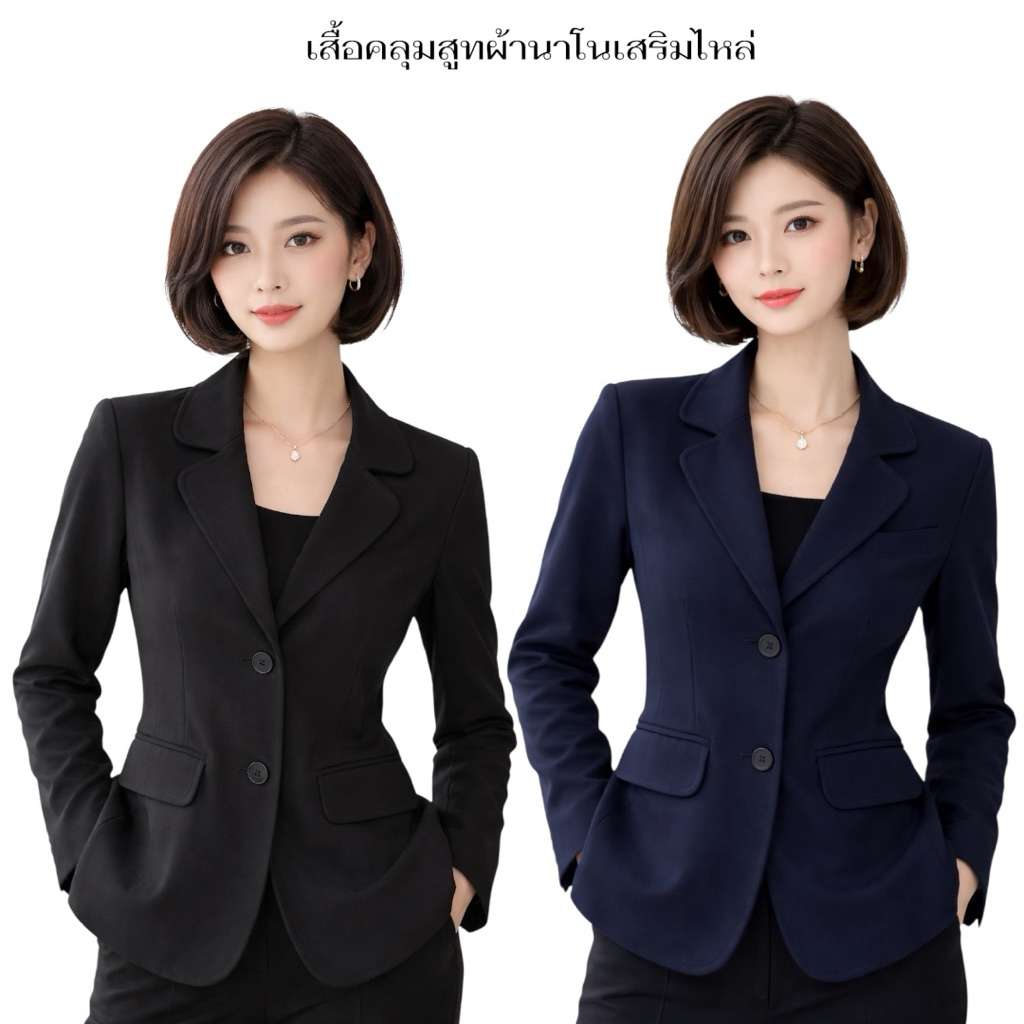เสื้อคลุมสูทคอปกเเหลมกระดุม2เม็ดเสริมไหล่ผ้านาโน