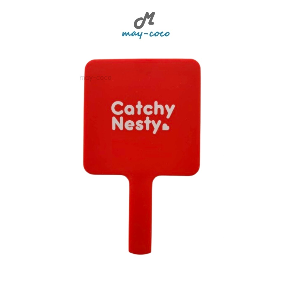 Free Gift กระจก Catchy Nesty Makeup Mirror กระจกแต่งหน้า อุปกรณ์แต่งหน้า มีด้าม ขนาดพกพา สีแดง
