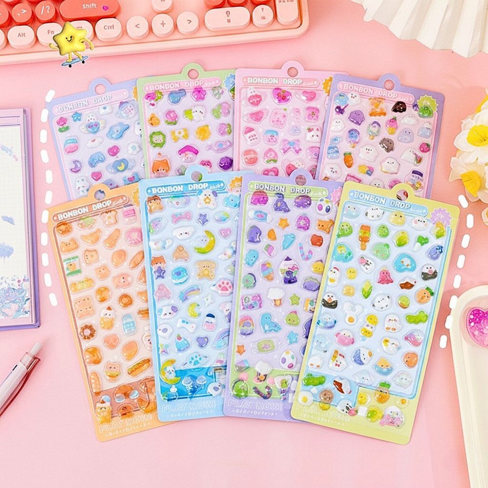ชุดสติกเกอร์ 3D DIY ลายการ์ตูน โปร่งใส 1ห่อ หลายลาย เลือกลายได้ ตกแต่งไดอารี สมุด เคสมือถือ โน๊ตบุ๊ค ส่งจากไทย!!!