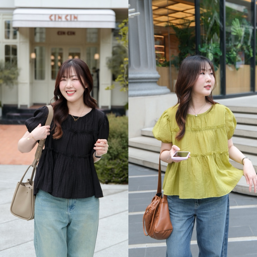 (พร้อมส่ง)Bonnie top🐻Chakiya.store❣️เสื้อคอกลม ช่วงตัวแต่งชั้นระบาย