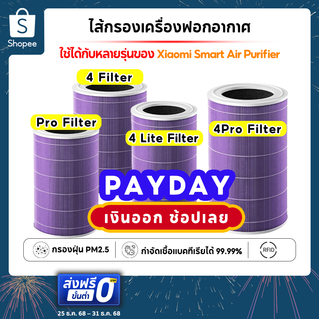 2S,2H,2C,3C,3H, Pro,4 Lite,4 Pro ,4 มี RFID ไส้กรองอากาศ Xiaomi กรองฝุ่น PM2.5 ได้ 99.97% และสารพิษอ