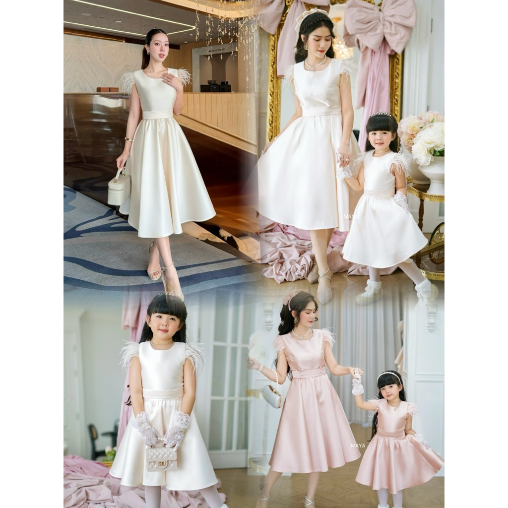 ชุดเดรสออกงานแม่+ลูก ชุดไปงานแต่ง ชุดไปงานบุญ s2xl + เด็ก size 100-140 กดใส่เดี่ยวหรือคู่ได้หมดค่า