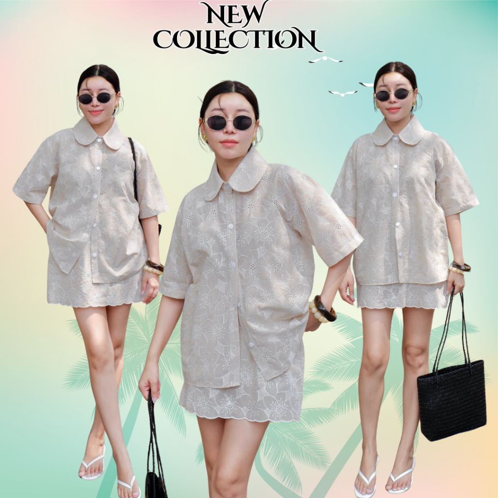 [ส่งฟรี] DAISY เซตเสื้อเชิ้ปกบัว + กระโปรงสั้นซับในเป็นกางเกง ยางยืดรอบตัว CARDIGAN_NISTA