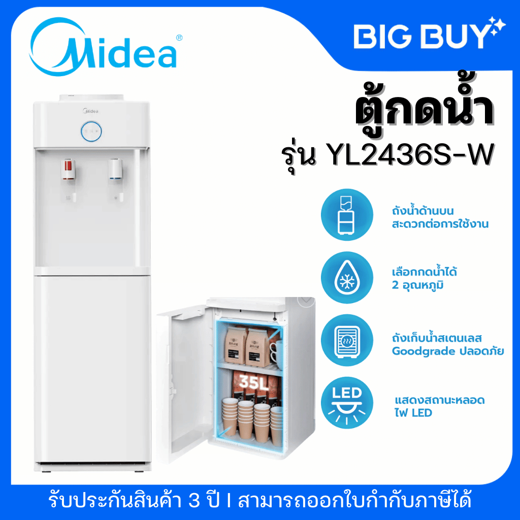 Midea ตู้ทำน้ำร้อน-น้ำเย็น 2 หัวจ่าย รุ่น YL2436S-W